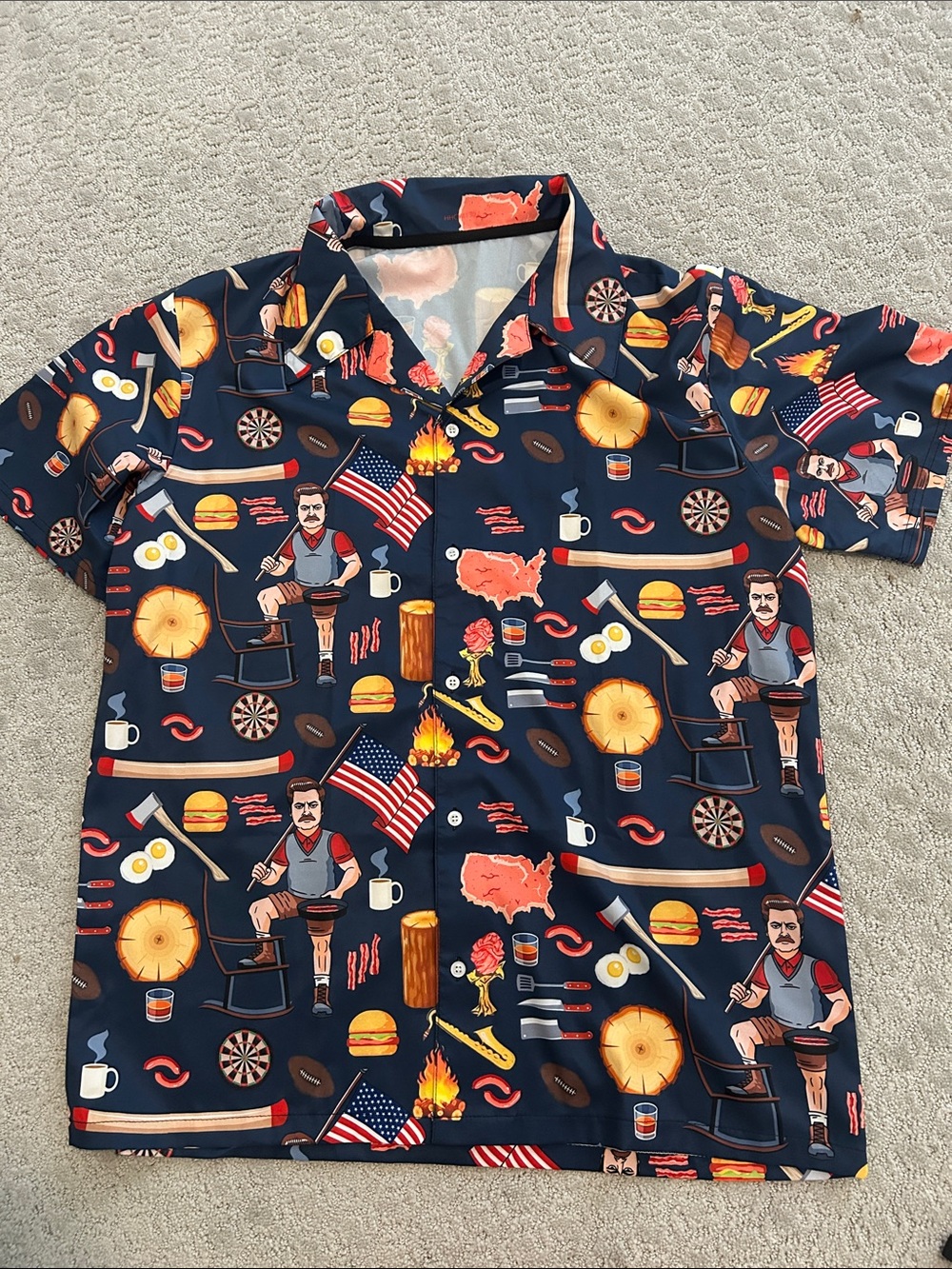 Men's Navy Novelty Short-Sleeve Button Shirt - Patriotic Grill Print